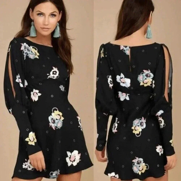 Free People Sunshadows Split-Sleeve Mini Dress in Night Combo Bohemian Date 0 - Picture 5 of 10